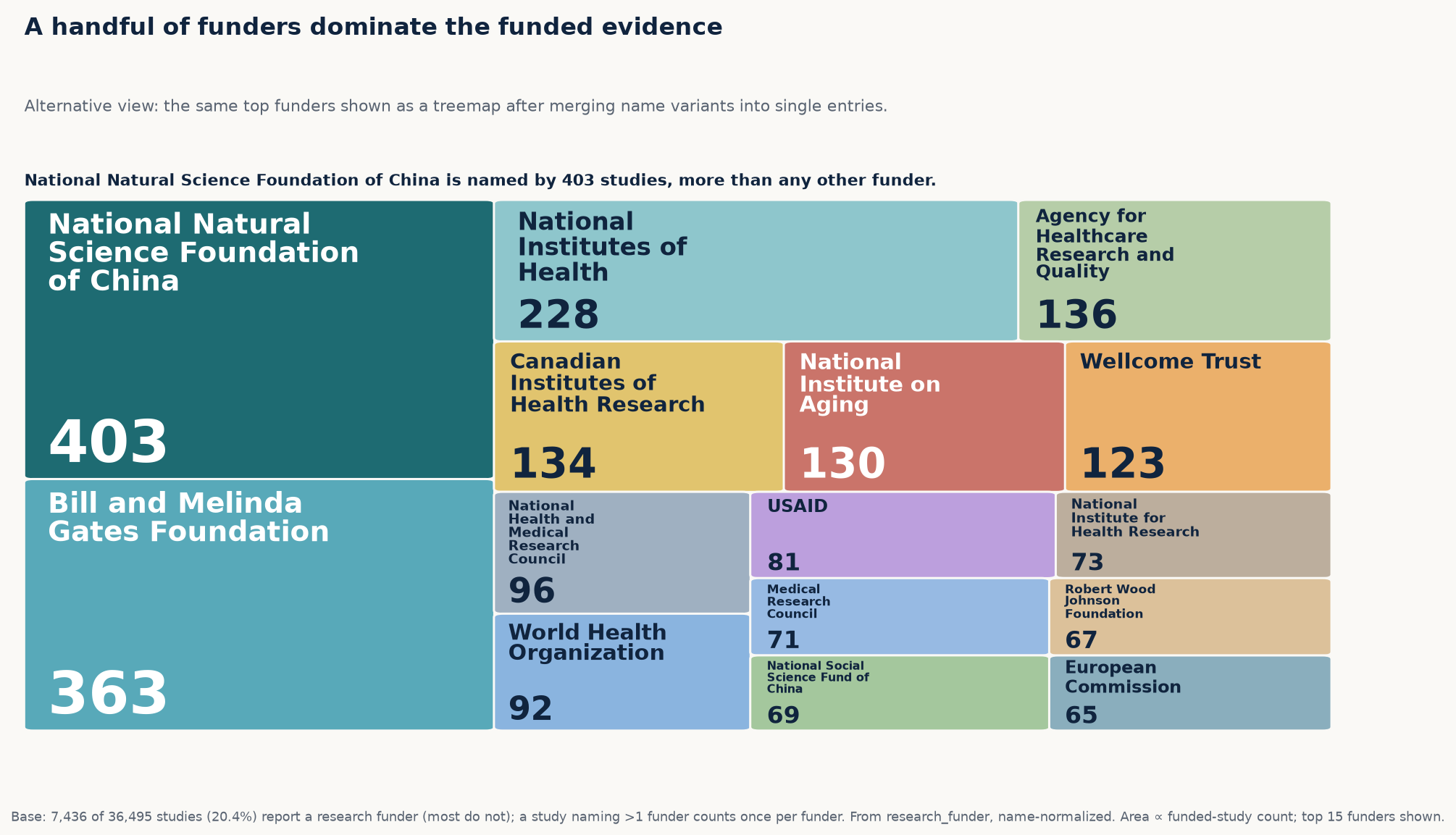Treemap showing the most frequently named research funders